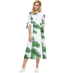 Green Christmas Tree Border Bow Sleeve Chiffon Midi Dress by artworkshop