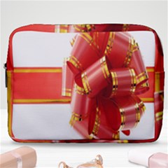 Red Ribbon Bow On White Background Make Up Pouch (large) by artworkshop