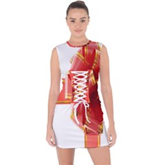 Red Ribbon Bow On White Background Lace Up Front Bodycon Dress by artworkshop