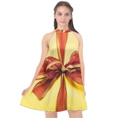 Ribbon Bow Halter Neckline Chiffon Dress  by artworkshop