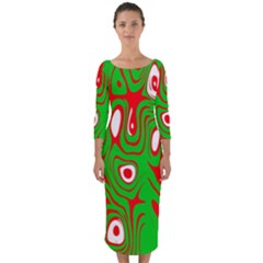 Red-green Quarter Sleeve Midi Bodycon Dress by nateshop