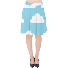 Clouds Blue Pattern Velvet High Waist Skirt