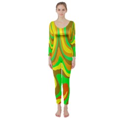 Groovy Wavy Pattern Colorful Pattern Long Sleeve Catsuit by Wegoenart