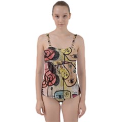 Puzzle Abstract Drawing Mysterious Twist Front Tankini Set