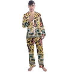 Puzzle Abstract Drawing Mysterious Men s Long Sleeve Satin Pajamas Set by Wegoenart