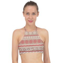 Christmas-pattern-background Racer Front Bikini Top by nateshop