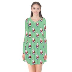 Christmas-santaclaus Long Sleeve V-neck Flare Dress by nateshop