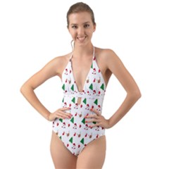 Christmas-santaclaus Halter Cut-out One Piece Swimsuit by nateshop