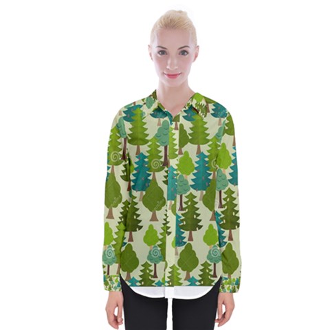 Seamless-forest-pattern-cartoon-tree Womens Long Sleeve Shirt by nateshop