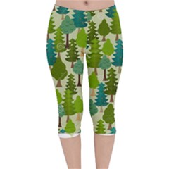 Seamless-forest-pattern-cartoon-tree Velvet Capri Leggings  by nateshop