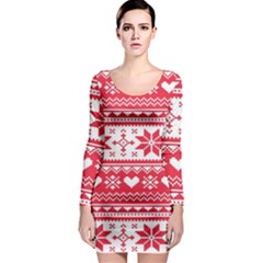 Nordic-seamless-knitted-christmas-pattern-vector Long Sleeve Bodycon Dress by nateshop