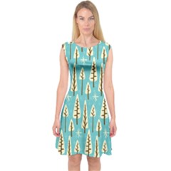 Vector-white-cartoon-trees-pattern Capsleeve Midi Dress by nateshop