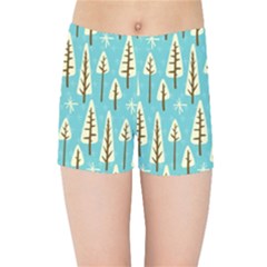 Vector-white-cartoon-trees-pattern Kids  Sports Shorts by nateshop