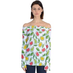 Fruit Fruits Food Illustration Background Pattern Off Shoulder Long Sleeve Top by Ravend