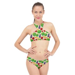 Food Illustration Pattern Texture High Neck Bikini Set by Ravend