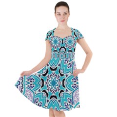 Blue Shades Mandala   Cap Sleeve Midi Dress by ConteMonfrey