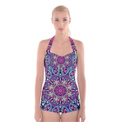 Cold Colors Mandala   Boyleg Halter Swimsuit  by ConteMonfrey