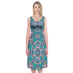 Green, Blue And Pink Mandala  Midi Sleeveless Dress by ConteMonfrey