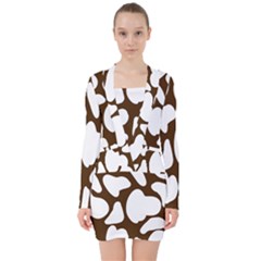 Brown White Cow V-neck Bodycon Long Sleeve Dress by ConteMonfrey