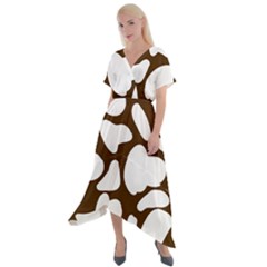 Brown White Cow Cross Front Sharkbite Hem Maxi Dress by ConteMonfrey