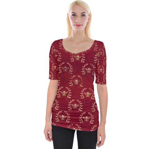 Golden Bees Red Sky Wide Neckline Tee by ConteMonfrey