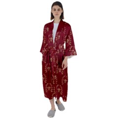 Golden Bees Red Sky Maxi Satin Kimono by ConteMonfrey