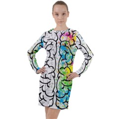 Brain Mind Psychology Idea Drawing Long Sleeve Hoodie Dress by Wegoenart