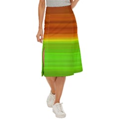 Orange And Green Blur Abstract Print Midi Panel Skirt by dflcprintsclothing