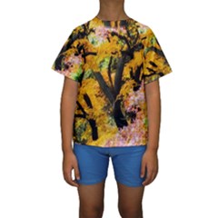 Japan Garden Color Tree Zen Kids  Short Sleeve Swimwear by Wegoenart