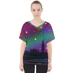 Illustration Clock Asteroid Comet Galaxy V-neck Dolman Drape Top by Wegoenart