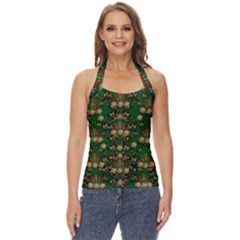 Ganesh Elephant Art With Waterlilies Basic Halter Top by pepitasart