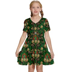 Ganesh Elephant Art With Waterlilies Kids  Short Sleeve Tiered Mini Dress