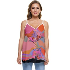 Tree Landscape Abstract Nature Colorful Scene Casual Spaghetti Strap Chiffon Top by danenraven