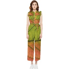 Leaf Autumn Fall Season Macro Women s Frill Top Chiffon Jumpsuit by Wegoenart