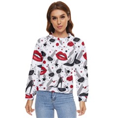 Red Lips Black Heels Pattern Women s Long Sleeve Raglan Tee