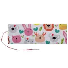 Cute Animals Cartoon Seamless Background Roll Up Canvas Pencil Holder (m)