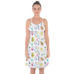 Summer Pattern Colorful Drawing Doodle Ruffle Detail Chiffon Dress by danenraven