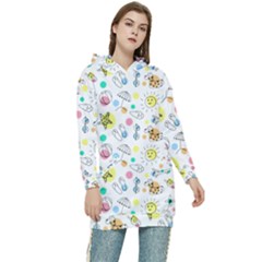 Summer Pattern Colorful Drawing Doodle Women s Long Oversized Pullover Hoodie by danenraven