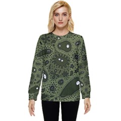 Green Bacteria Digital Wallpaper Eyes Look Biology Pattern Hidden Pocket Sweatshirt by danenraven