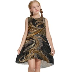 Gold And Silver Dragon Illustration Chinese Dragon Animal Kids  Frill Swing Dress