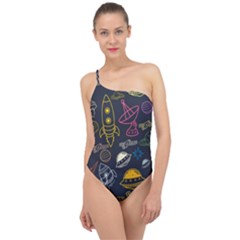 Seamless Outer Space Pattern Classic One Shoulder Swimsuit by danenraven