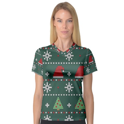 Beautiful Knitted Christmas Xmas Pattern V-neck Sport Mesh Tee by Jancukart