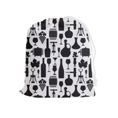 Wine Pattern Black White Drawstring Pouch (xl) by Jancukart