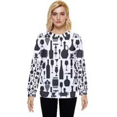 Wine Pattern Black White Hidden Pocket Sweatshirt