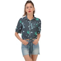 Bons-foot-prints-pattern-background Tie Front Shirt  by Jancukart