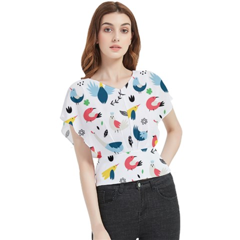 Vector-set-isolates-with-cute-birds-scandinavian-style Butterfly Chiffon Blouse by Jancukart