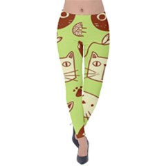 Cute-hand-drawn-cat-seamless-pattern Velvet Leggings