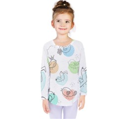 Cartoon-bird-cute-doodle-bird Kids  Long Sleeve Tee