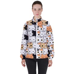 Cute-cat-kitten-cartoon-doodle-seamless-pattern Women s High Neck Windbreaker