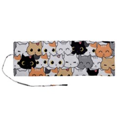 Cute-cat-kitten-cartoon-doodle-seamless-pattern Roll Up Canvas Pencil Holder (m) by Jancukart